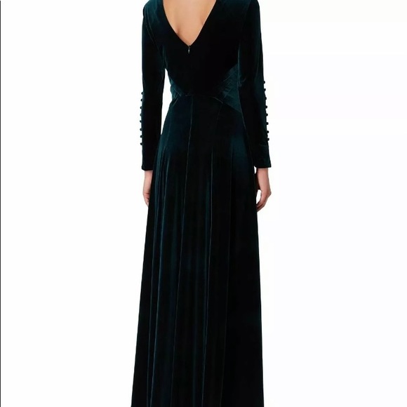 TAHARI Button Trimmed A Line Velvet Green Long Dress Womens 4 Holiday Christmas - Picture 2 of 9